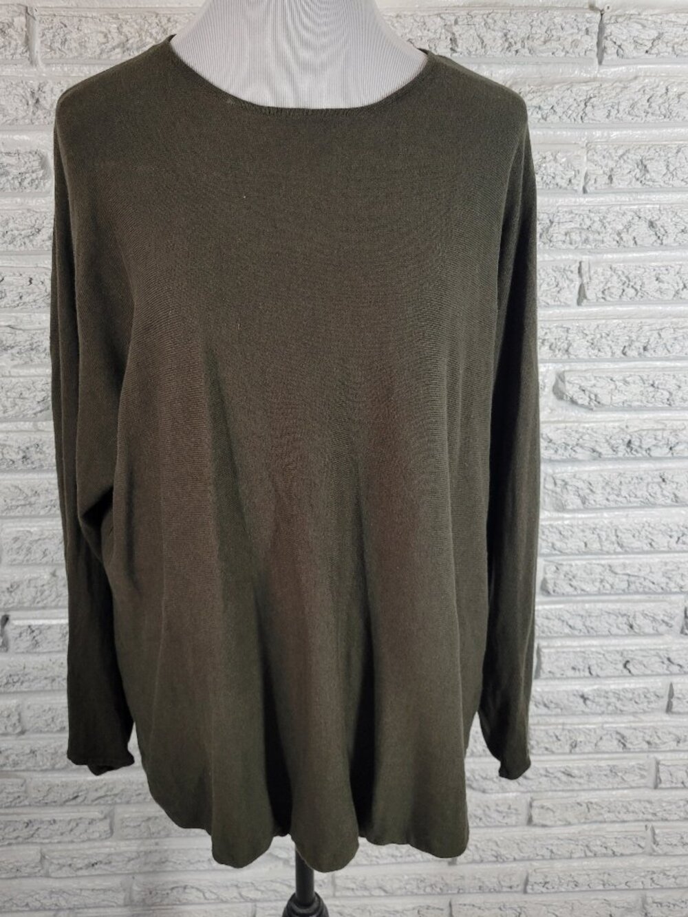 Michael Kors XL Green Knit Long Sleeve Top Crewneck Cotton Blend Pullover GRE24E